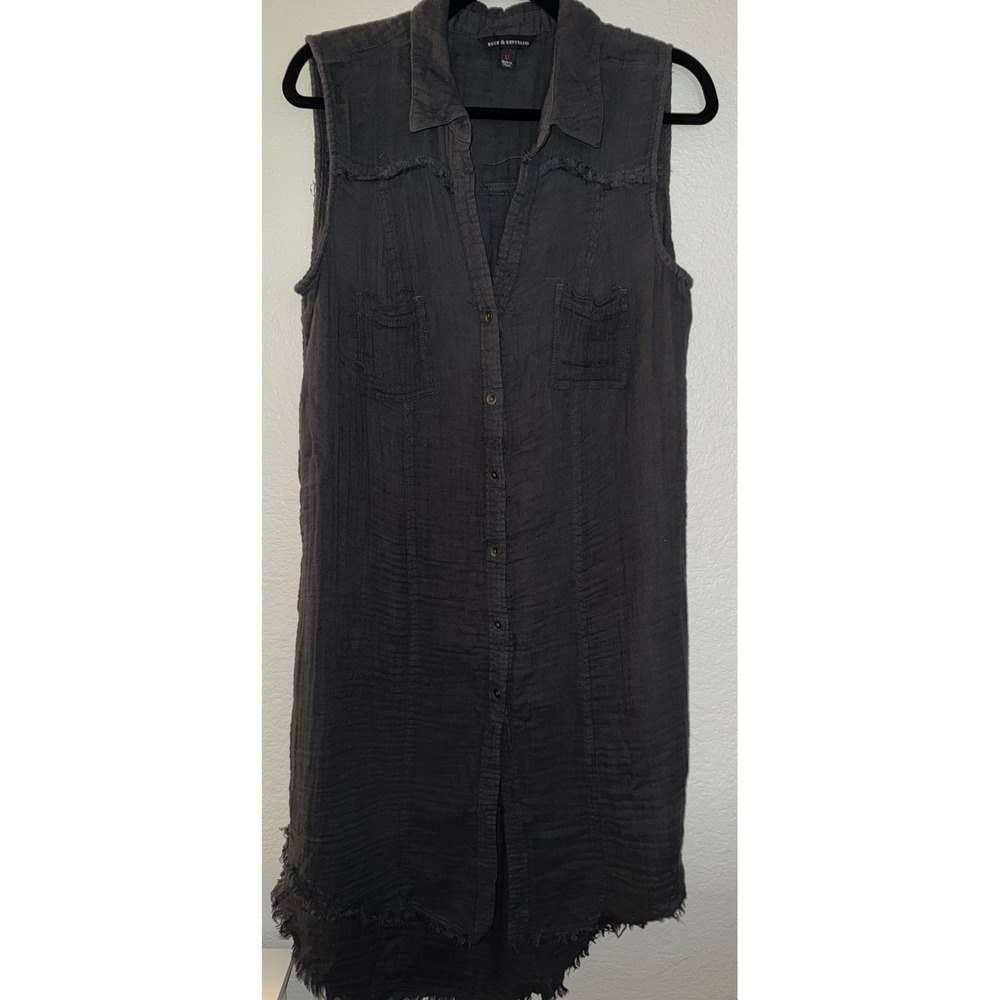 Rock & Republic Womens Gray Sleeveless Gauze Cotton Frayed Hem Tunic Dress XL